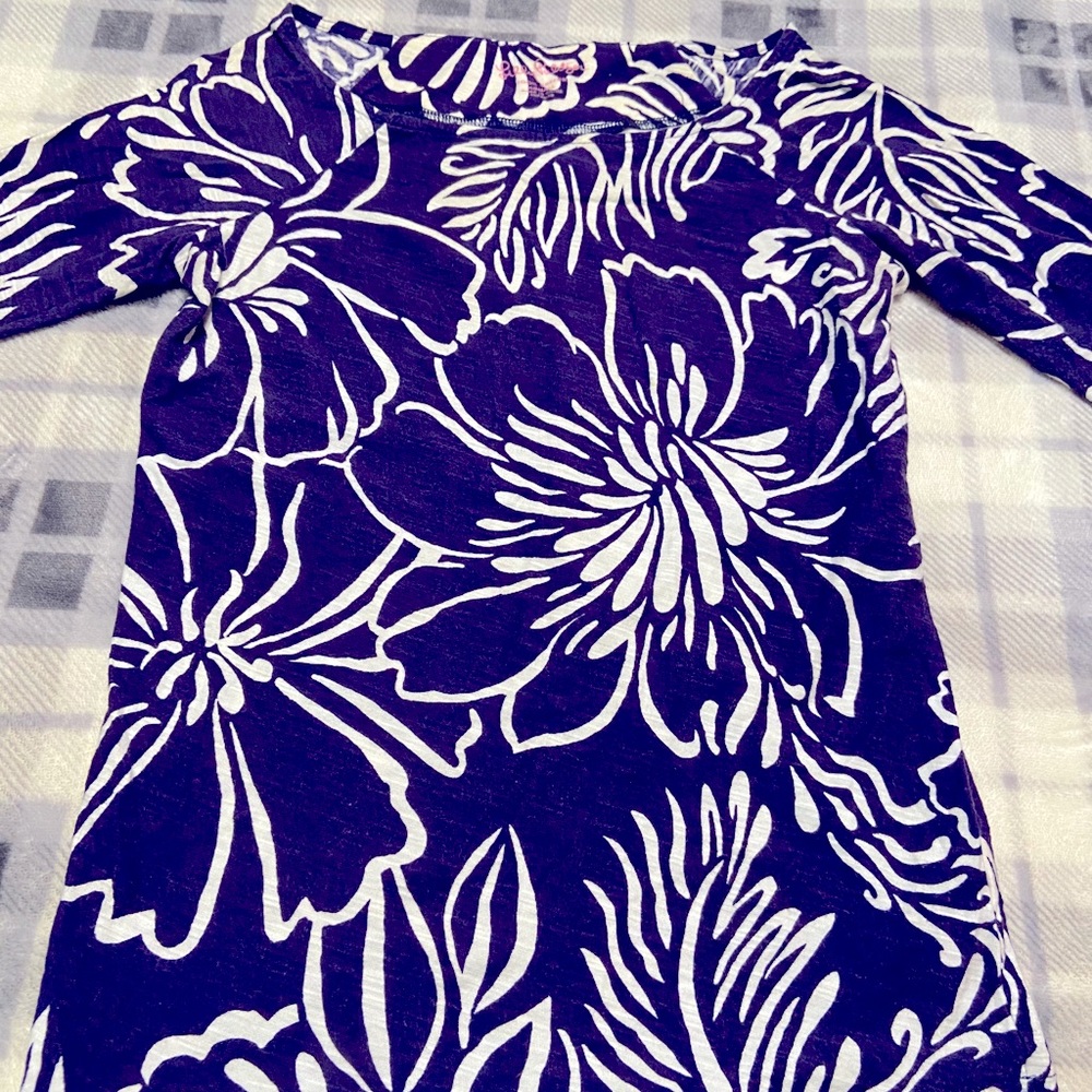 Lilly Pulitzer 3/4 sleeve shirt navy floral XS XXS